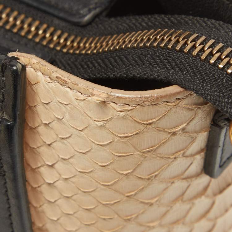 Pre Owned Celine Black/Beige Python and Leather Nano Luggage Tote