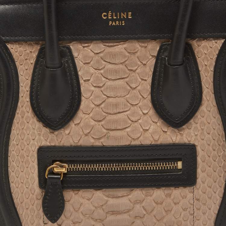 Pre Owned Celine Black/Beige Python and Leather Nano Luggage Tote