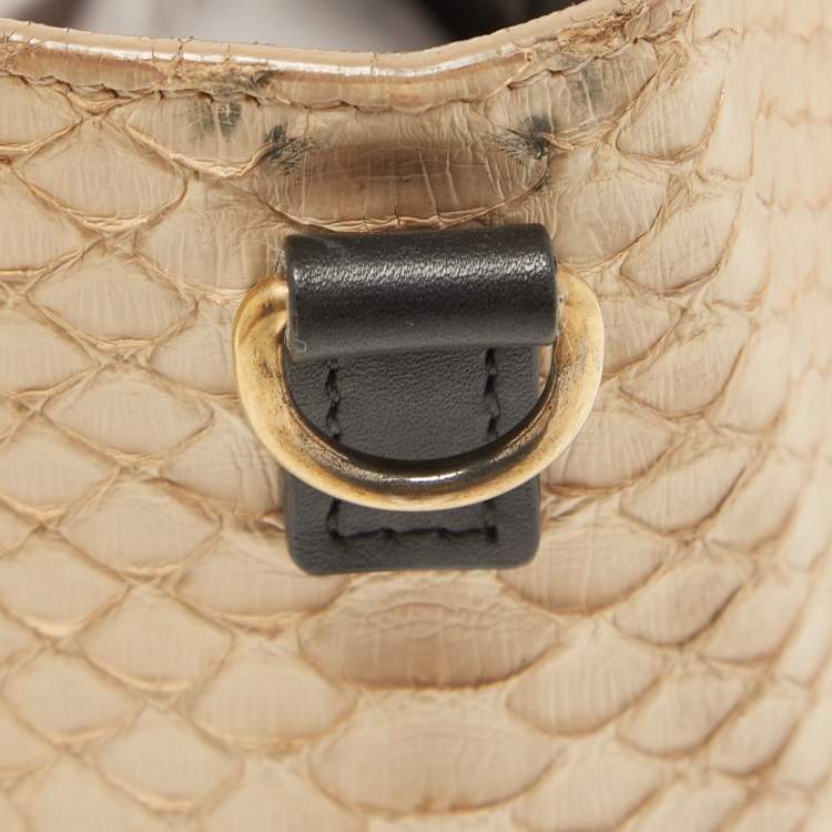Pre Owned Celine Black/Beige Python and Leather Nano Luggage Tote