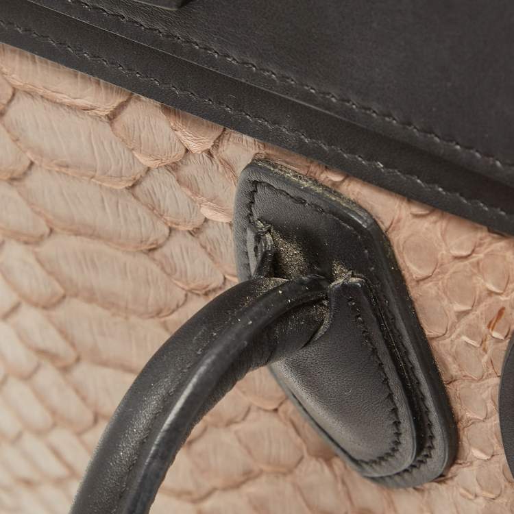 Pre Owned Celine Black/Beige Python and Leather Nano Luggage Tote