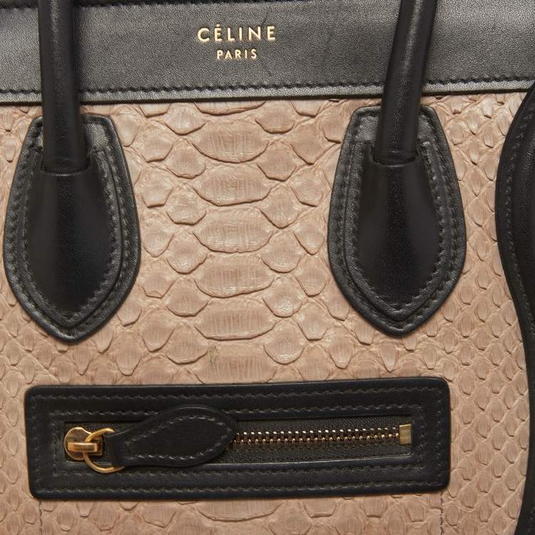 Pre Owned Celine Black/Beige Python and Leather Nano Luggage Tote