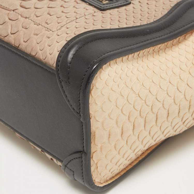 Pre Owned Celine Black/Beige Python and Leather Nano Luggage Tote