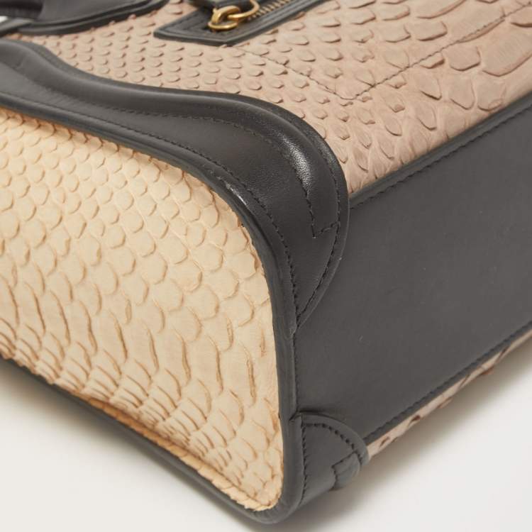 Pre Owned Celine Black/Beige Python and Leather Nano Luggage Tote