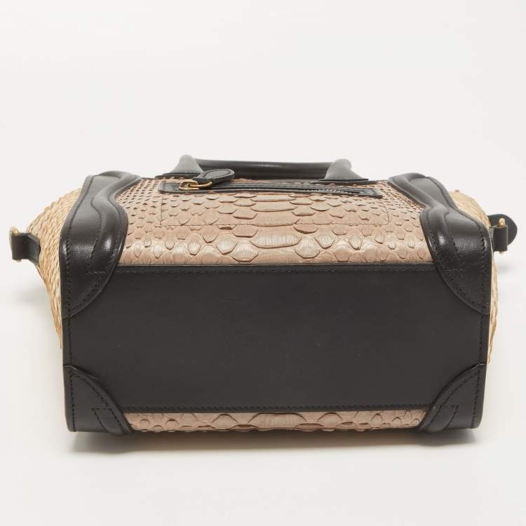 Pre Owned Celine Black/Beige Python and Leather Nano Luggage Tote