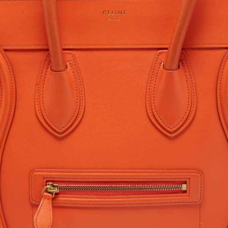 Pre Owned Celine Orange Leather Mini Luggage Tote