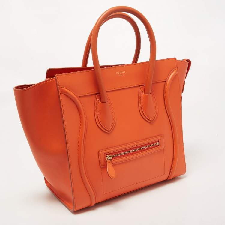 Pre Owned Celine Orange Leather Mini Luggage Tote