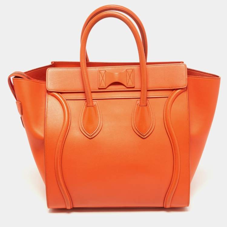 Pre Owned Celine Orange Leather Mini Luggage Tote