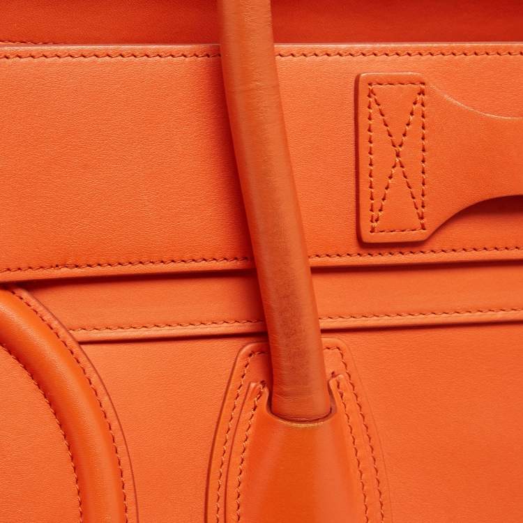 Pre Owned Celine Orange Leather Mini Luggage Tote