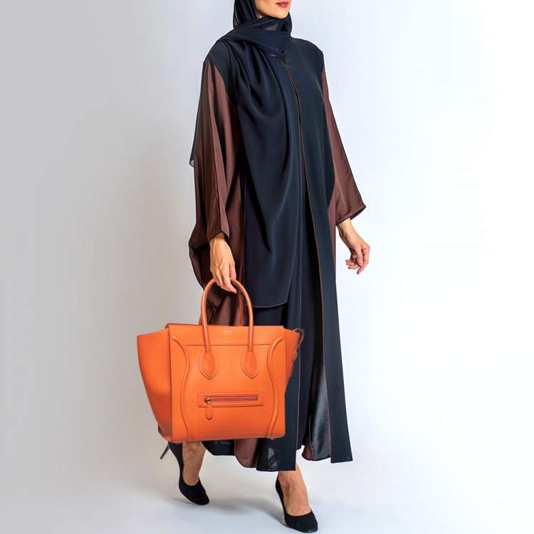 Pre Owned Celine Orange Leather Mini Luggage Tote