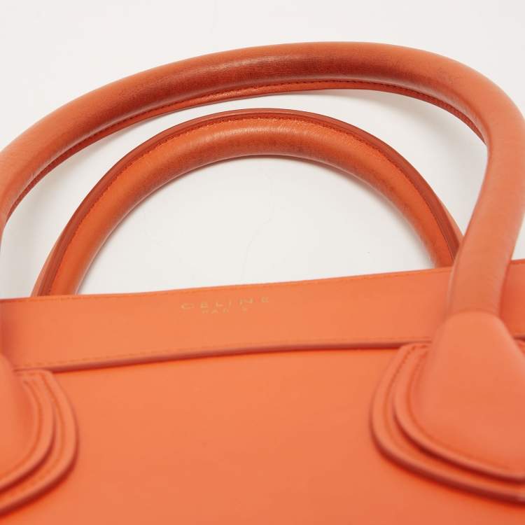 Pre Owned Celine Orange Leather Mini Luggage Tote