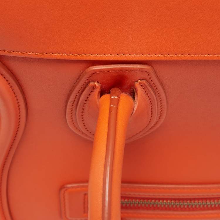 Pre Owned Celine Orange Leather Mini Luggage Tote