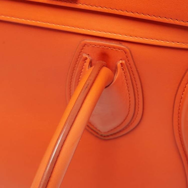 Pre Owned Celine Orange Leather Mini Luggage Tote
