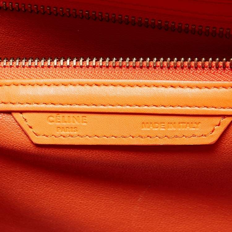 Pre Owned Celine Orange Leather Mini Luggage Tote