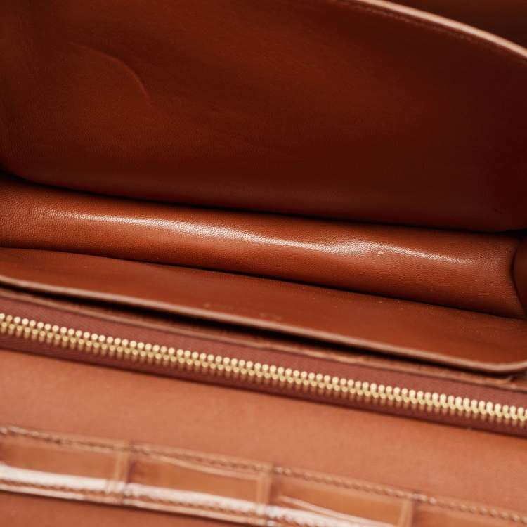 Pre Owned Celine Brown Glossy Crocodile Medium Classic Box Shoulder Bag