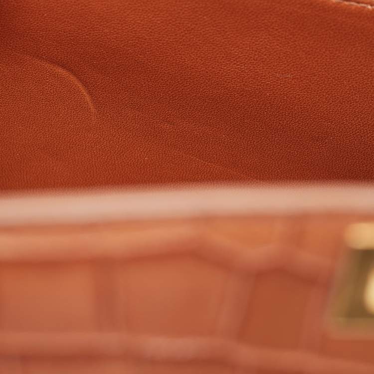 Pre Owned Celine Brown Glossy Crocodile Medium Classic Box Shoulder Bag