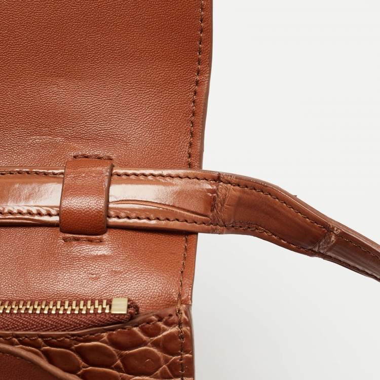 Pre Owned Celine Brown Glossy Crocodile Medium Classic Box Shoulder Bag