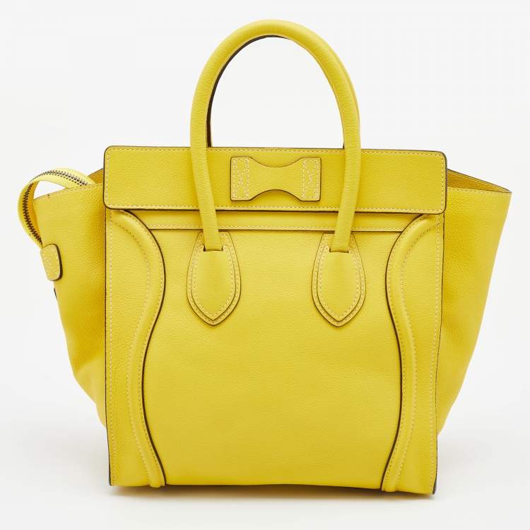 Pre Owned Celine Yellow Leather Mini Luggage Tote