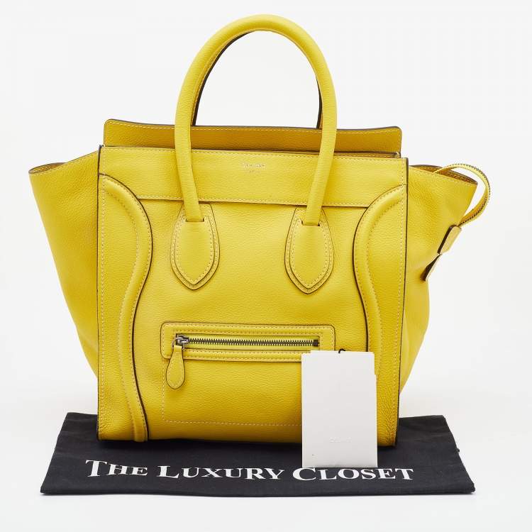 Pre Owned Celine Yellow Leather Mini Luggage Tote