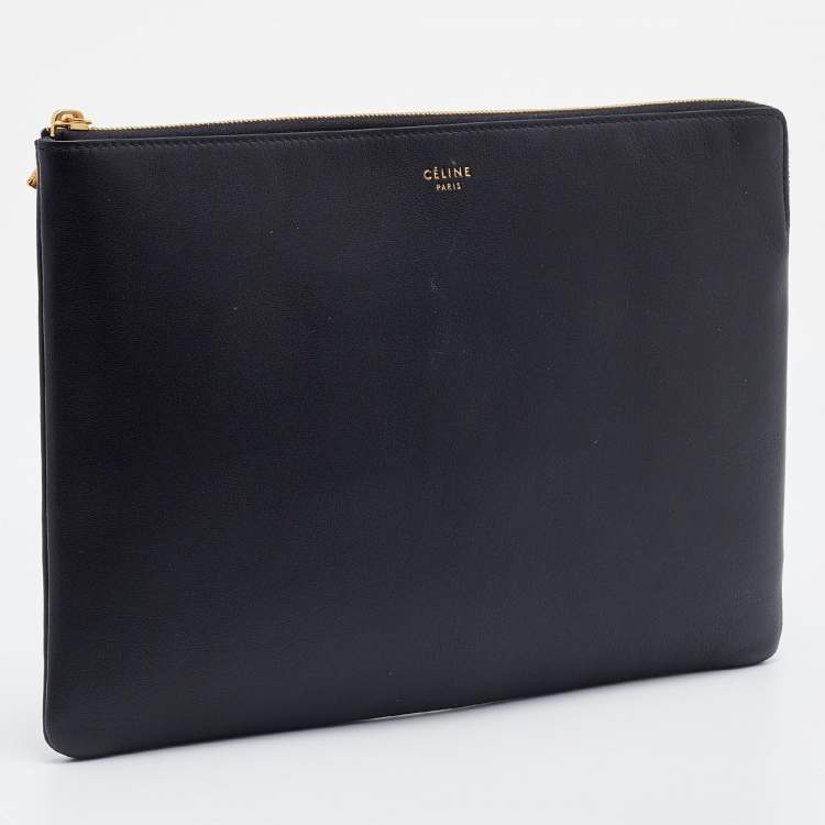 Pre Owned Celine Black Leather Zip Pouch