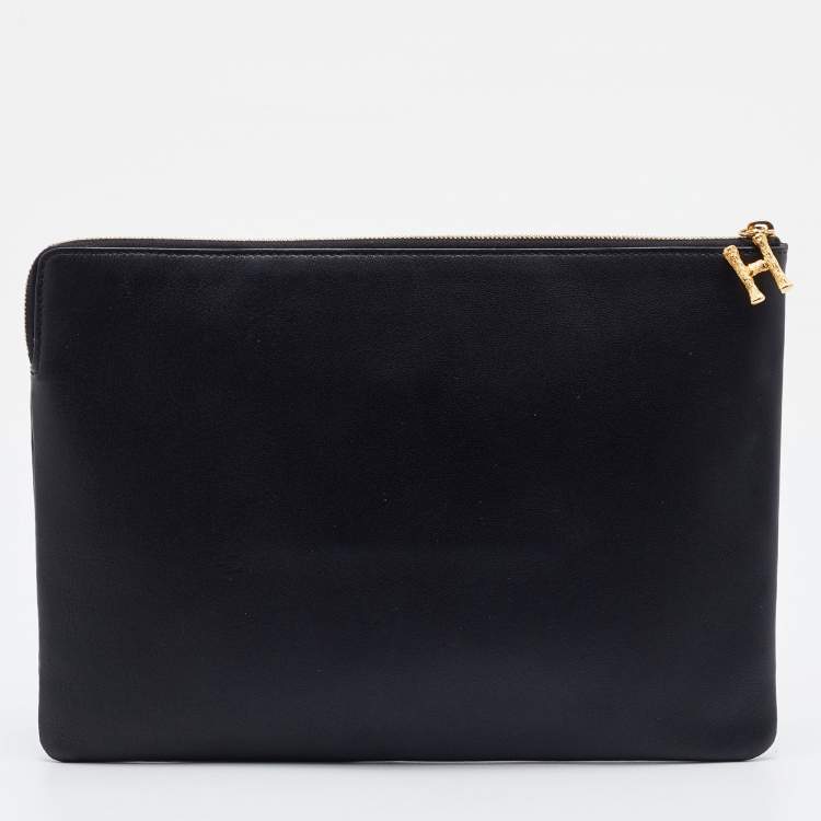 Pre Owned Celine Black Leather Zip Pouch