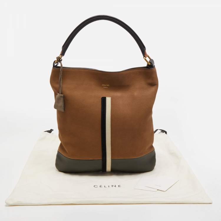 Pre Owned Celine Tricolor Leather and Suede Racer Stripe Hobo