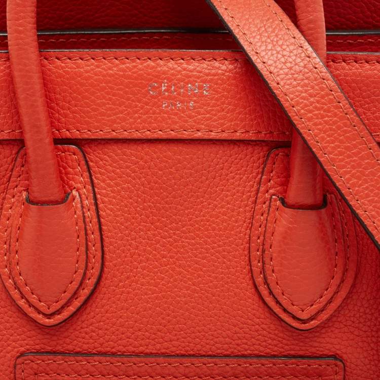 Pre Owned Céline Orange Grained Leather Nano Luggage Tote