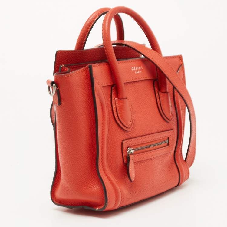 Pre Owned Céline Orange Grained Leather Nano Luggage Tote