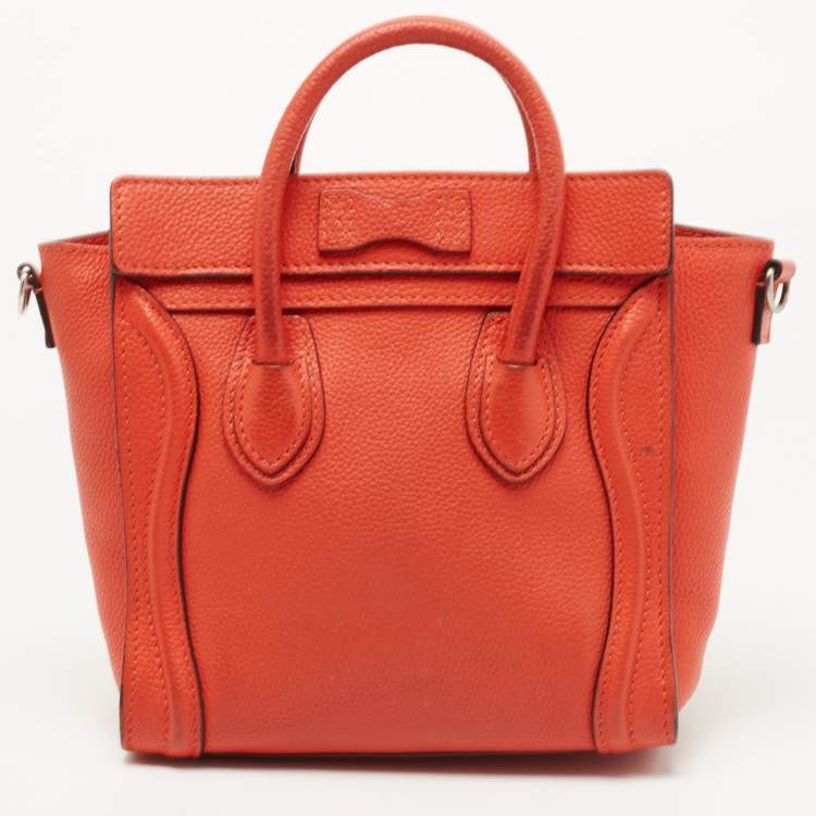 Pre Owned Céline Orange Grained Leather Nano Luggage Tote