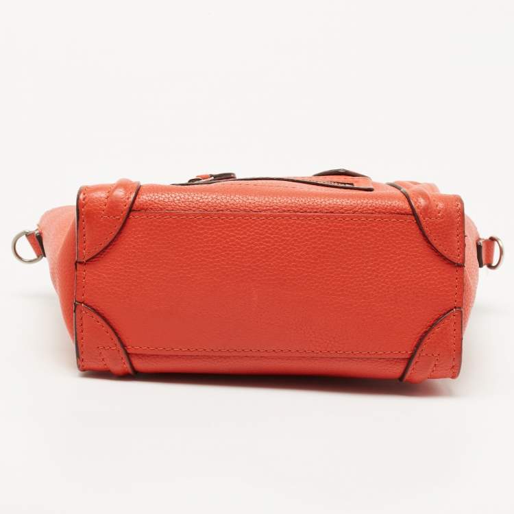 Pre Owned Céline Orange Grained Leather Nano Luggage Tote