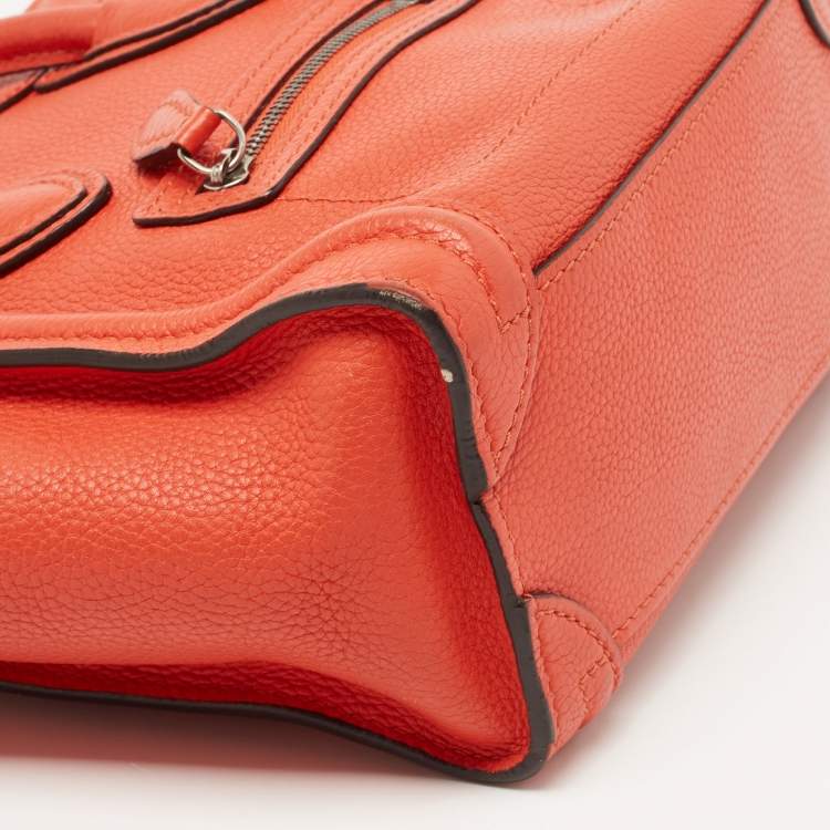 Pre Owned Céline Orange Grained Leather Nano Luggage Tote