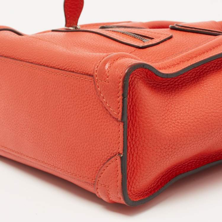 Pre Owned Céline Orange Grained Leather Nano Luggage Tote