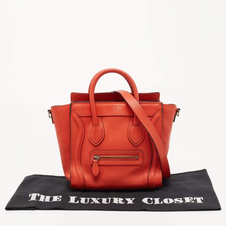 Pre Owned Céline Orange Grained Leather Nano Luggage Tote