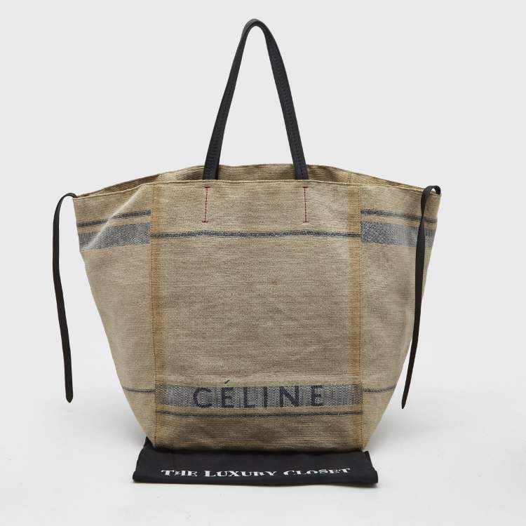 Pre Owned Celine Cream/Black Canvas and Leather Cabas Phantom Tote