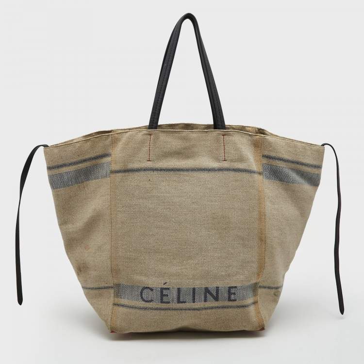 Pre Owned Celine Cream/Black Canvas and Leather Cabas Phantom Tote