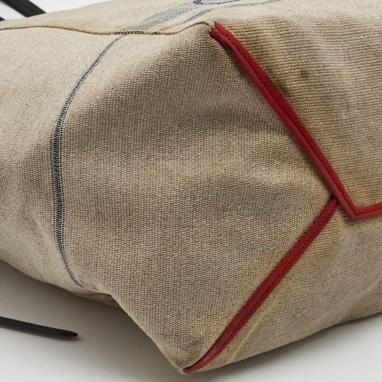 Pre Owned Celine Cream/Black Canvas and Leather Cabas Phantom Tote