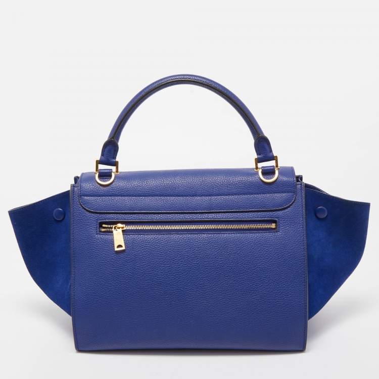 Pre Owned Celine Blue Leather and Suede Small Trapeze Top Handle Bag