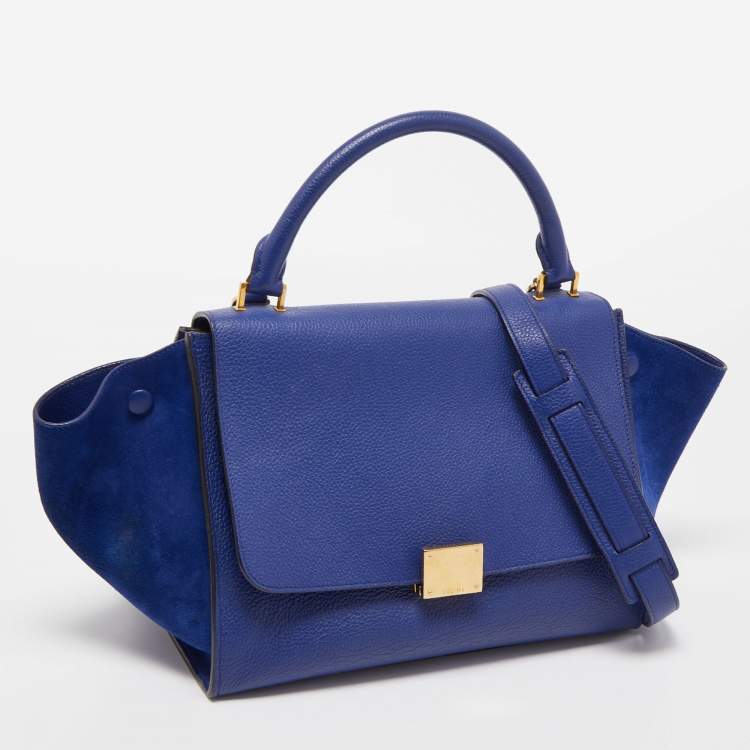 Pre Owned Celine Blue Leather and Suede Small Trapeze Top Handle Bag