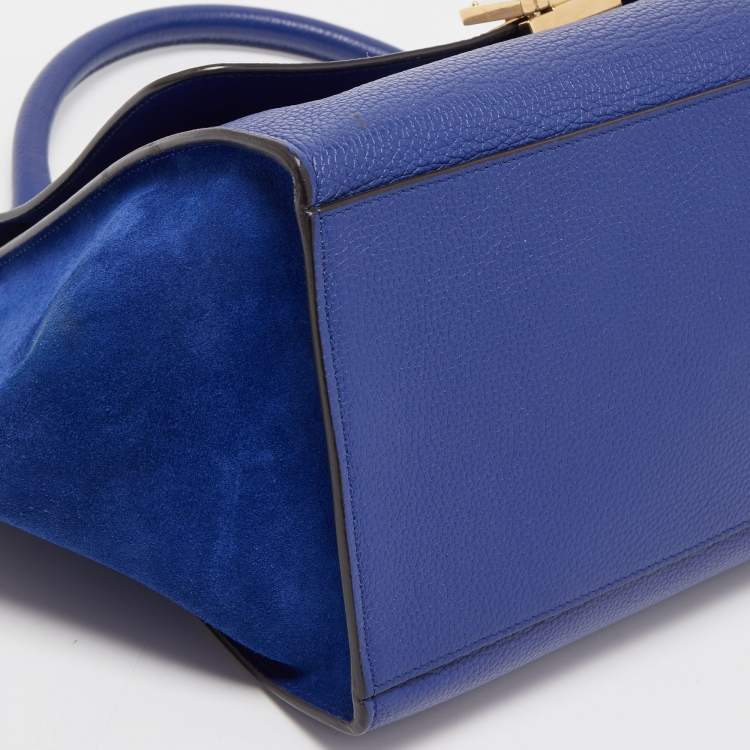 Pre Owned Celine Blue Leather and Suede Small Trapeze Top Handle Bag