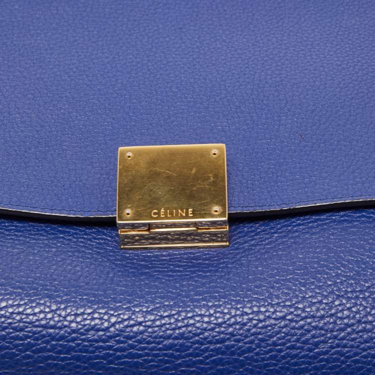 Pre Owned Celine Blue Leather and Suede Small Trapeze Top Handle Bag