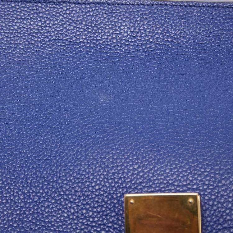 Pre Owned Celine Blue Leather and Suede Small Trapeze Top Handle Bag