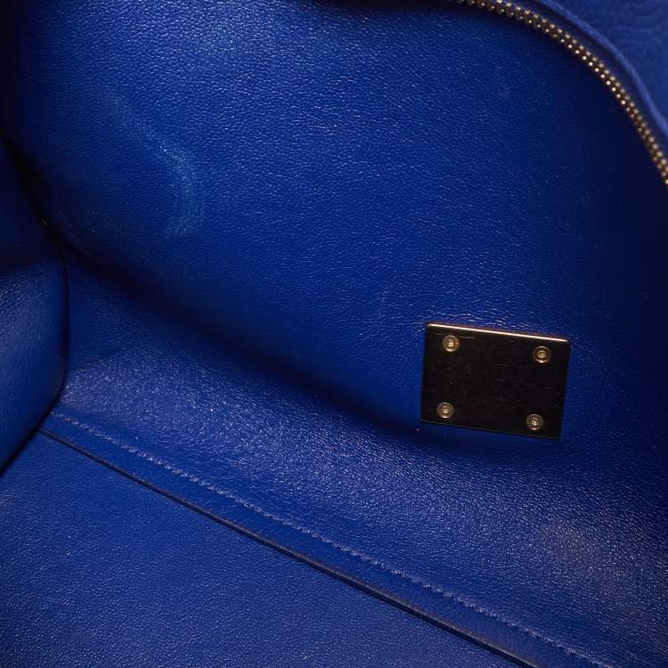 Pre Owned Celine Blue Leather and Suede Small Trapeze Top Handle Bag