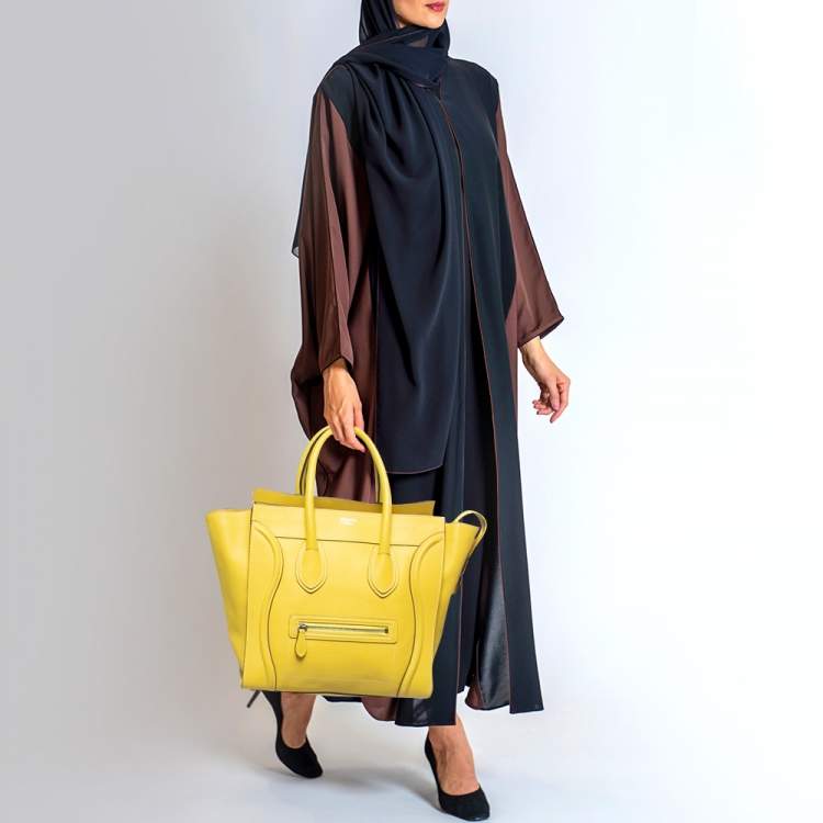 Pre Owned Celine Yellow Leather Mini Luggage Tote