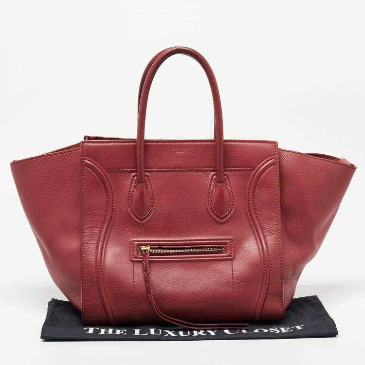 Pre Owned Celine Red Leather Medium Phantom Luggage Tote