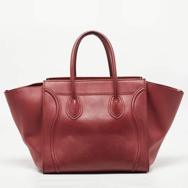 Pre Owned Celine Red Leather Medium Phantom Luggage Tote