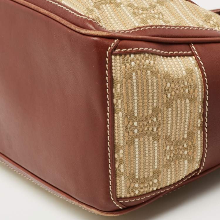 Pre Owned Celine Brown/Beige Macadam Raffia and Leather Boogie Tote