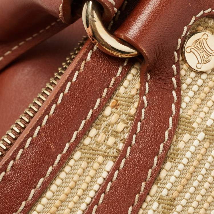Pre Owned Celine Brown/Beige Macadam Raffia and Leather Boogie Tote