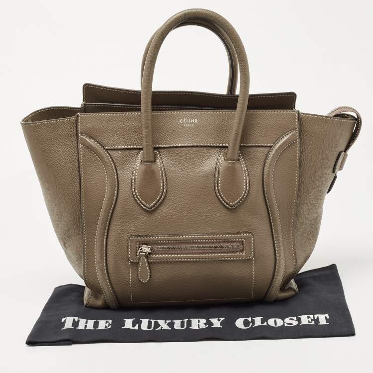 Pre Owned Celine Dark Beige Leather Mini Luggage Tote