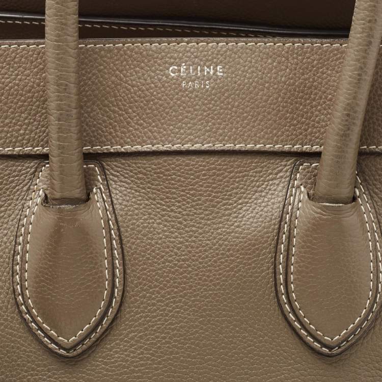 Pre Owned Celine Dark Beige Leather Mini Luggage Tote