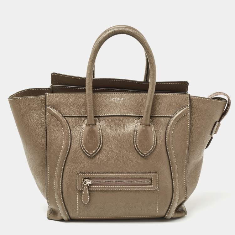 Pre Owned Celine Dark Beige Leather Mini Luggage Tote