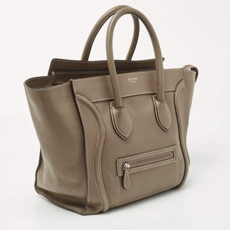 Pre Owned Celine Dark Beige Leather Mini Luggage Tote